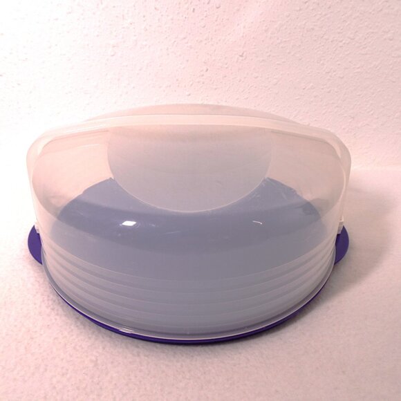 Tupperware Round Pie Taker Carrier Pie Holder Blue Locking Lid 3062C-2 - Picture 3 of 11